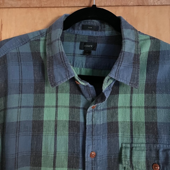 J. Crew Plaid Flannel Shirt 100% Cotton Slim Size Large - Picture 2 of 7